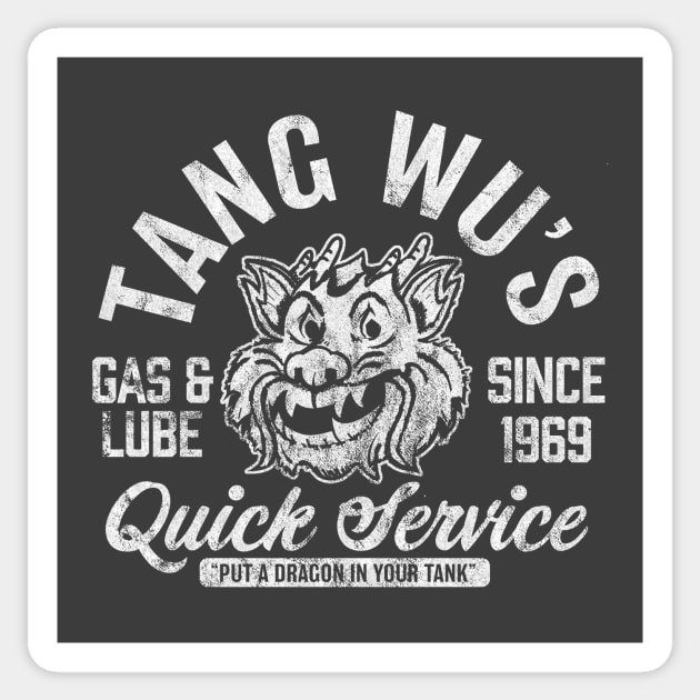 Tang Wu's Gas and Lube - Biker Style (1-Color - Worn - Reverse) Sticker by jepegdesign